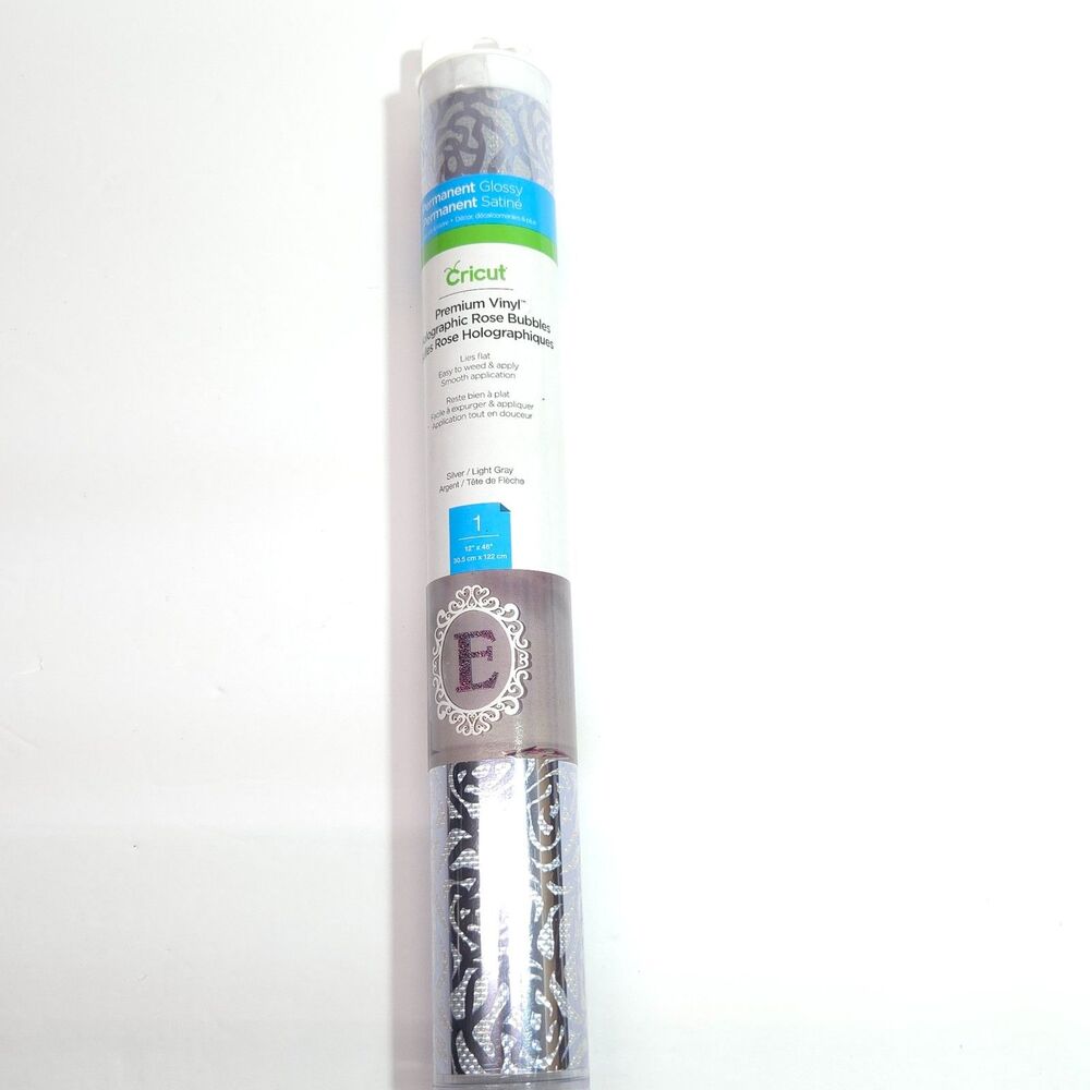 Cricut Premium Vinyl Holographic Rose Bubbles Silver Light Gray 12x48 Roll New